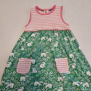 Baby Boden - Striped Pink and Green Elephant Patterned Sun Dress - 2-3 Yr